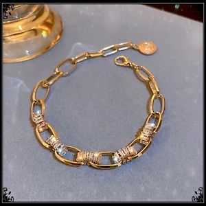 NEW GOLD SQUARE ROMAN COIN BAGUETTE PAVE SIMULATED DIAMOND LINKS TENNIS BRACELET